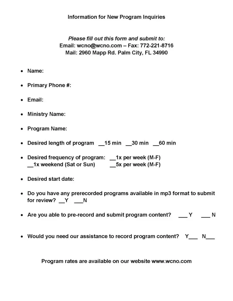 Printable form for New Programs